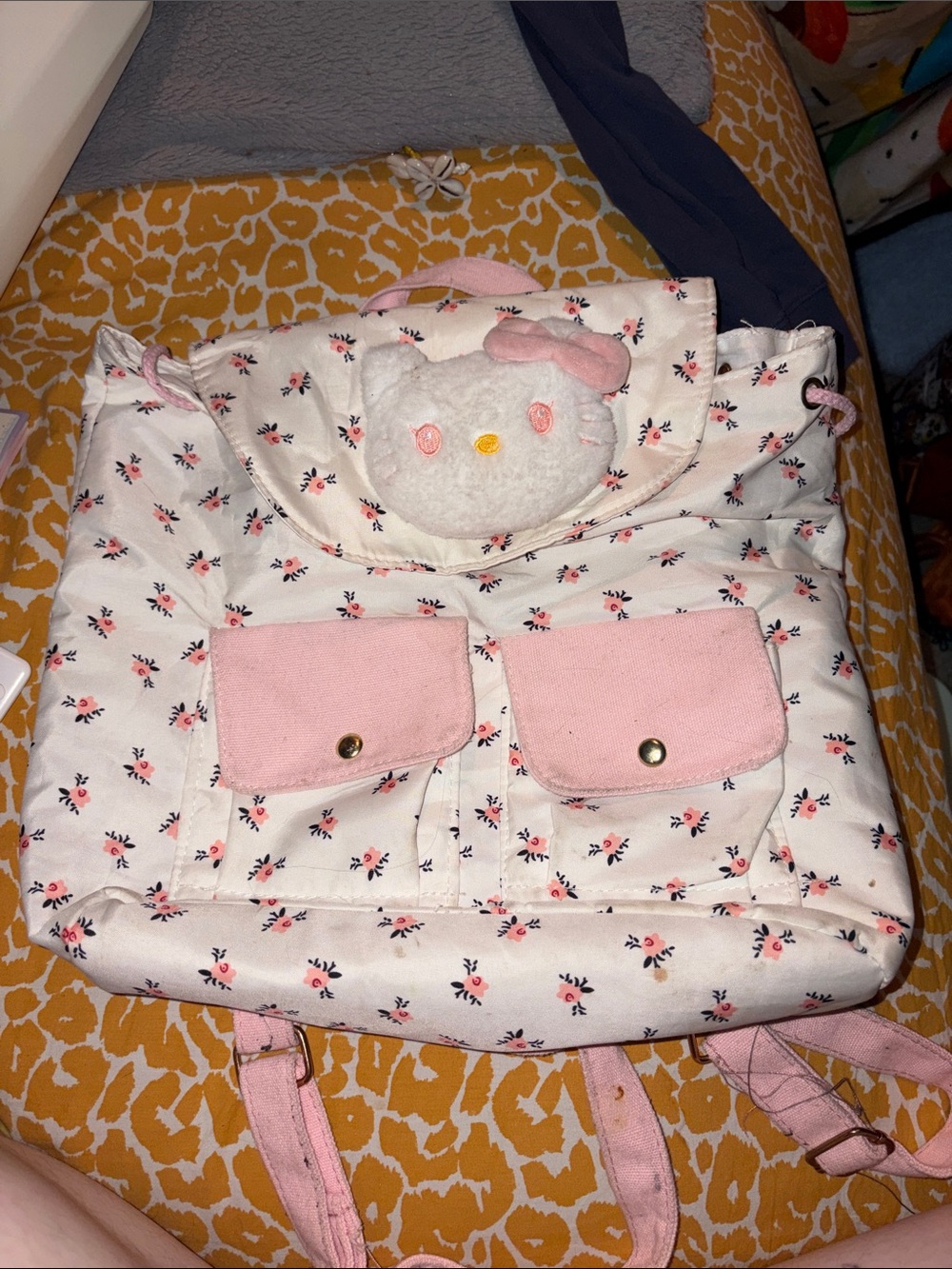 Sanrio Hello Kitty White and Pink Floral Drawstring Backpack